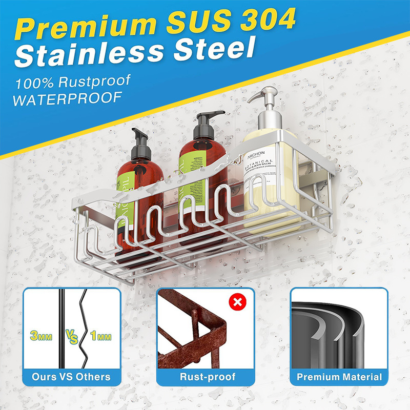 亚马逊新款浴室置物架卫生间收纳架免打孔墙上壁挂洗漱用品置物架详情11