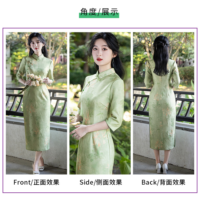 New Chinese-style spring/summer jacquard milk silk mid-sleeved long 2025 new Chinese-style daily artistic modified cheongsam dress pic 3
