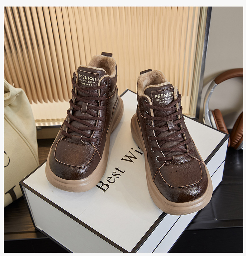 发泡底真皮雪地靴女2025冬季新款复古保暖女靴厚底增高百搭鞋子女详情32