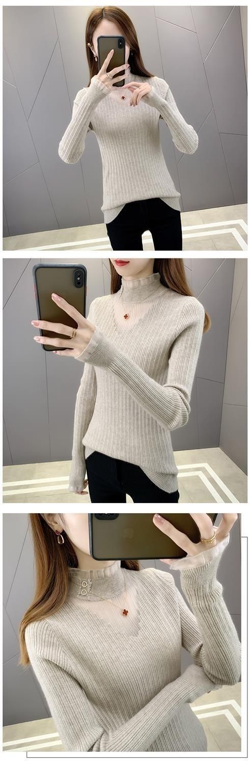 A new, stylish long-sleeved sweater for women in autumn and winter, with a fitted lace knitted top and base layer pic 11