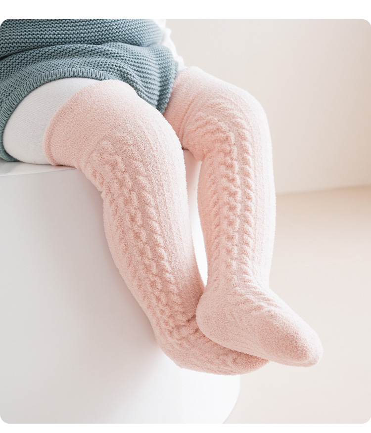 秋冬婴儿长筒袜加绒加厚纯色麻花纹宝宝过膝袜保暖高筒儿童袜子详情19