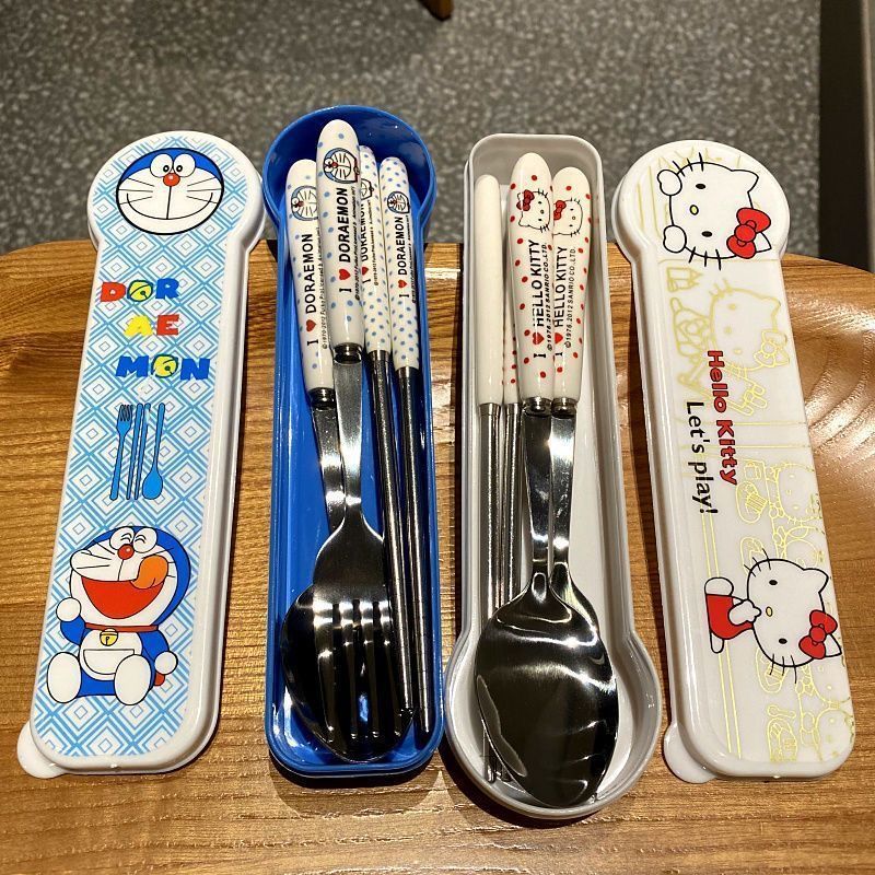 【包邮】餐具不锈钢筷子勺子叉子学生套装收纳盒便携三件套可爱in详情5
