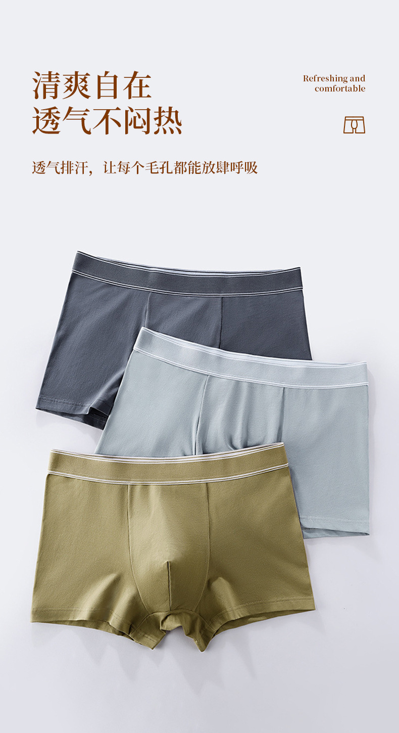 现货男士纯棉内裤抗菌里裆透气男生纯色系青年男士中腰平角裤批发详情7