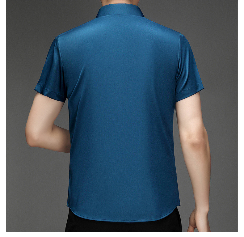 Out-of-size special offer: Summer mulberry silk short-sleeved shirt for men, high-end, seamless, one-inch shirt with good drape, no need for ironing, elastic and delicate pic 22