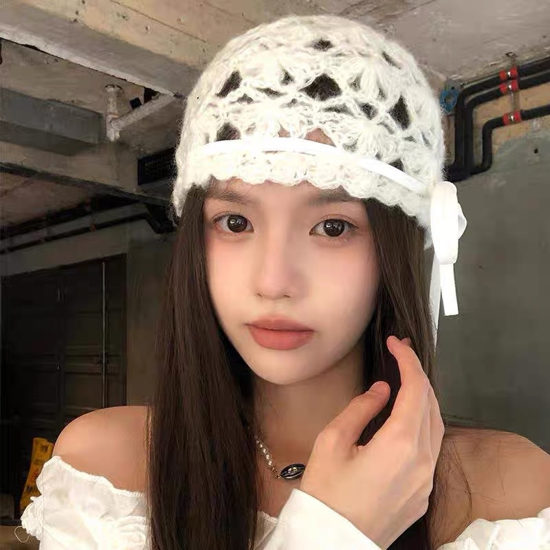 A collection of Japanese-style hand-woven headscarves, thin, hollowed-out woolen hats for women, and retro and artistic knitted hats pic 25