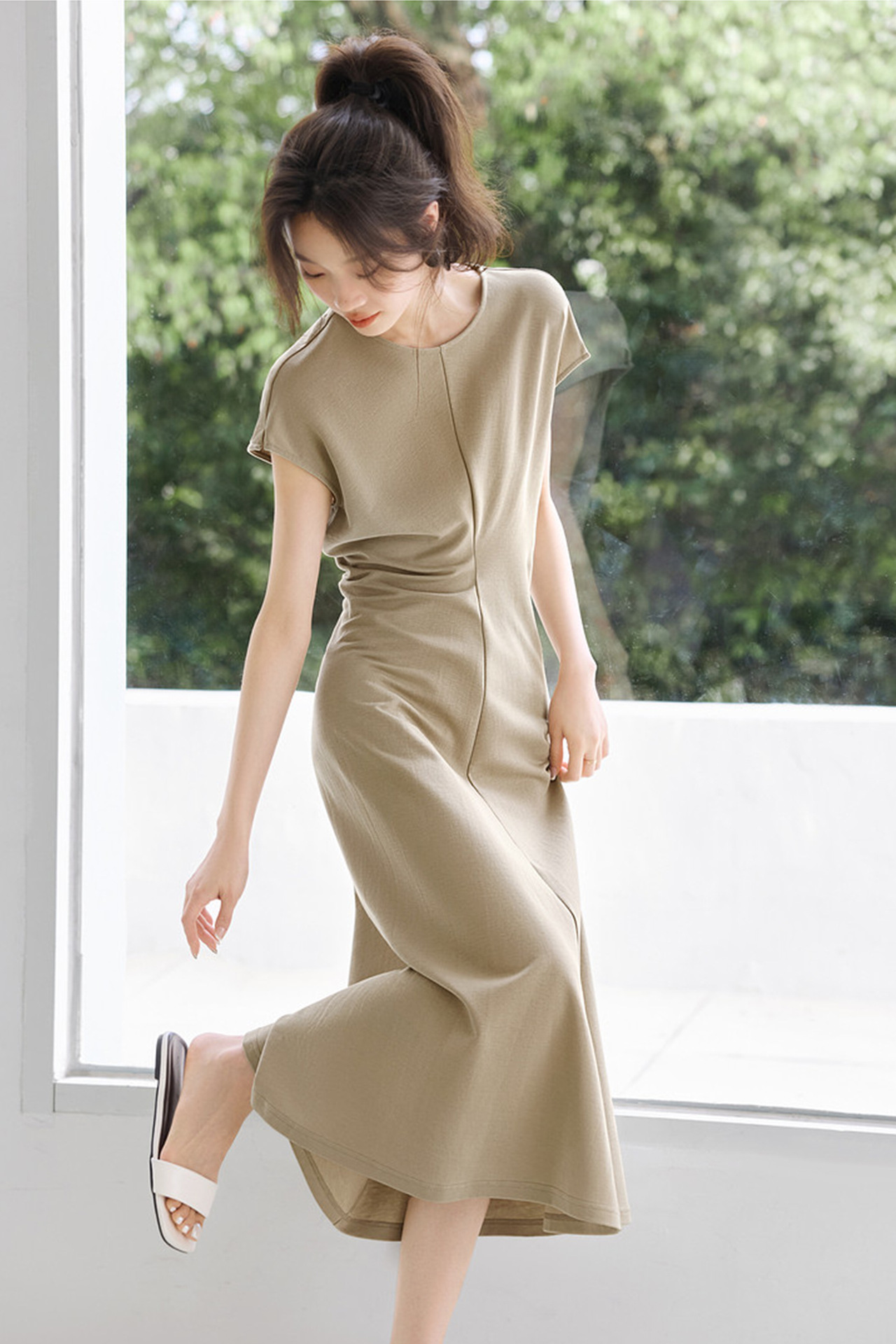 智性慵懒老钱风收腰松弛长款通勤连衣裙25夏季款详情26