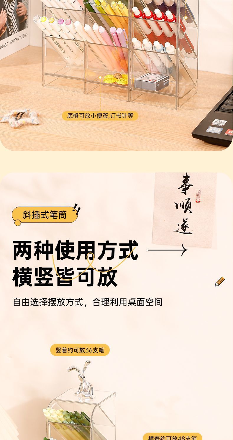 A slanted pen holder for women, an ins Nordic style, simple and transparent pen holder, a multi-functional pen bucket, and a student storage box pic 4