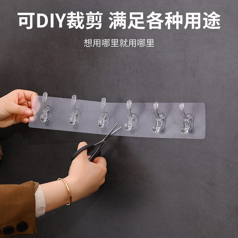 Transparent six-row hooks, no need for drilling, no trace, 5-row and 6-row adhesive hooks, wall-mounted door rear row hooks pic 5