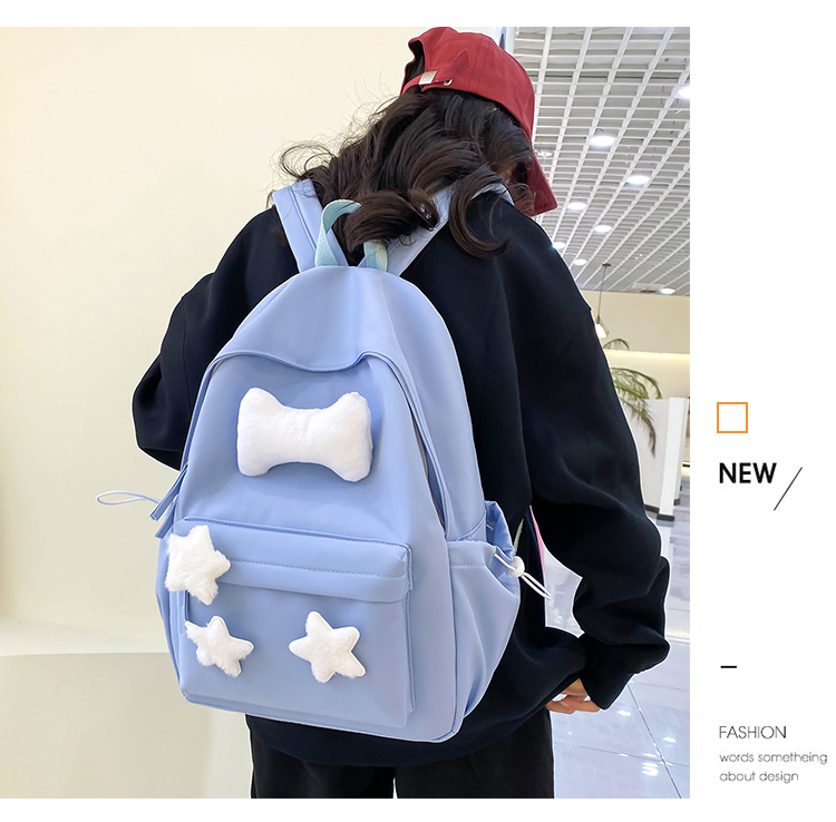 可爱少女小众自制五角星双肩包百搭大学生书包女休闲高中背包详情23