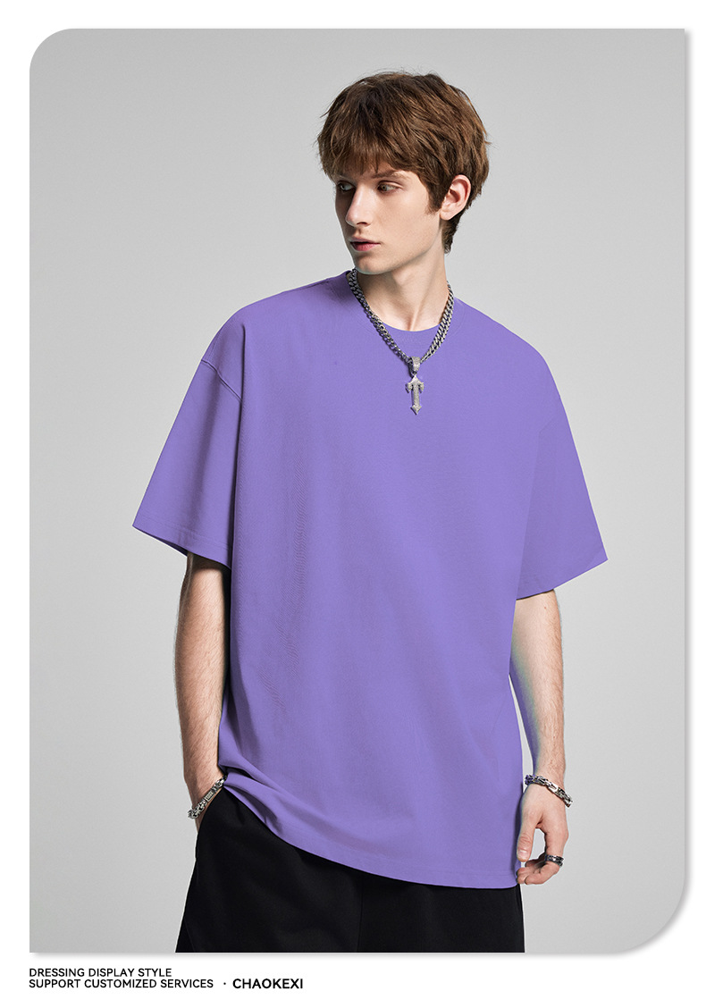 CKX2026夏季美式275g高品质潮牌纯棉t落肩纯色男潮青少年短袖T恤详情31