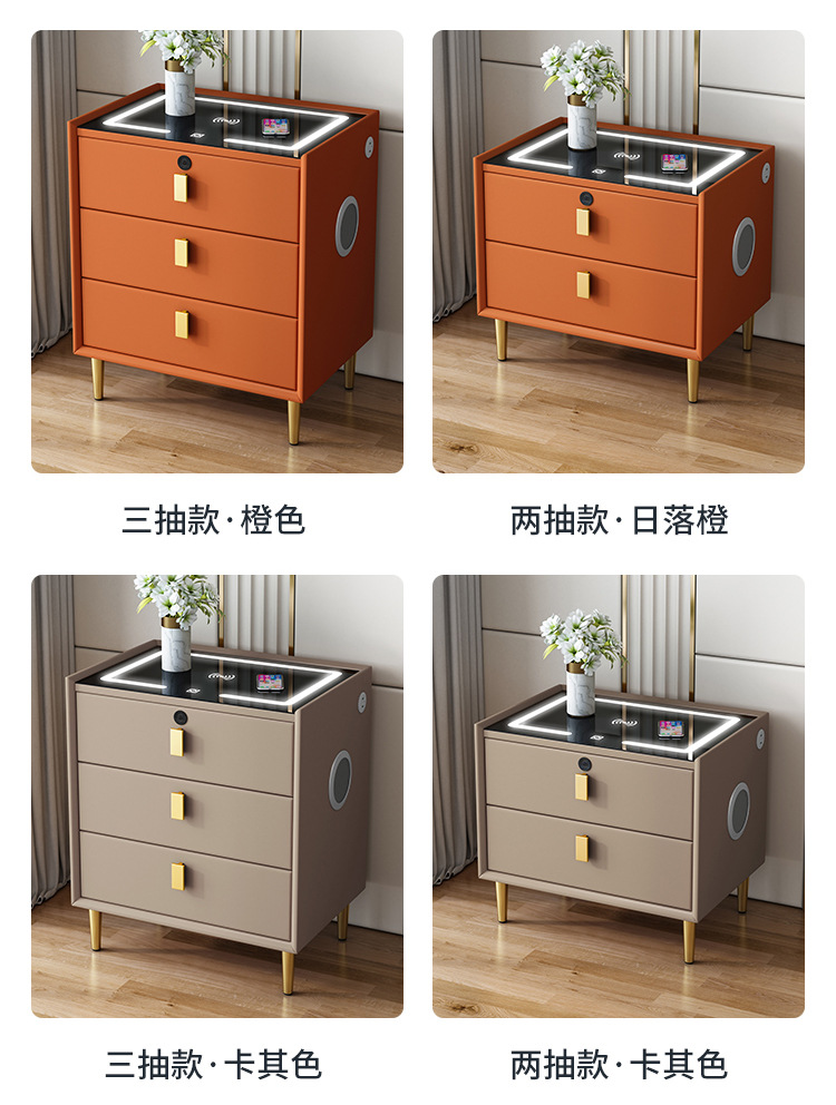 Soft bedside table, smart bedside table with light and sound system, modern and simple cabinet, cream style light luxury solid wood bedside table pic 13