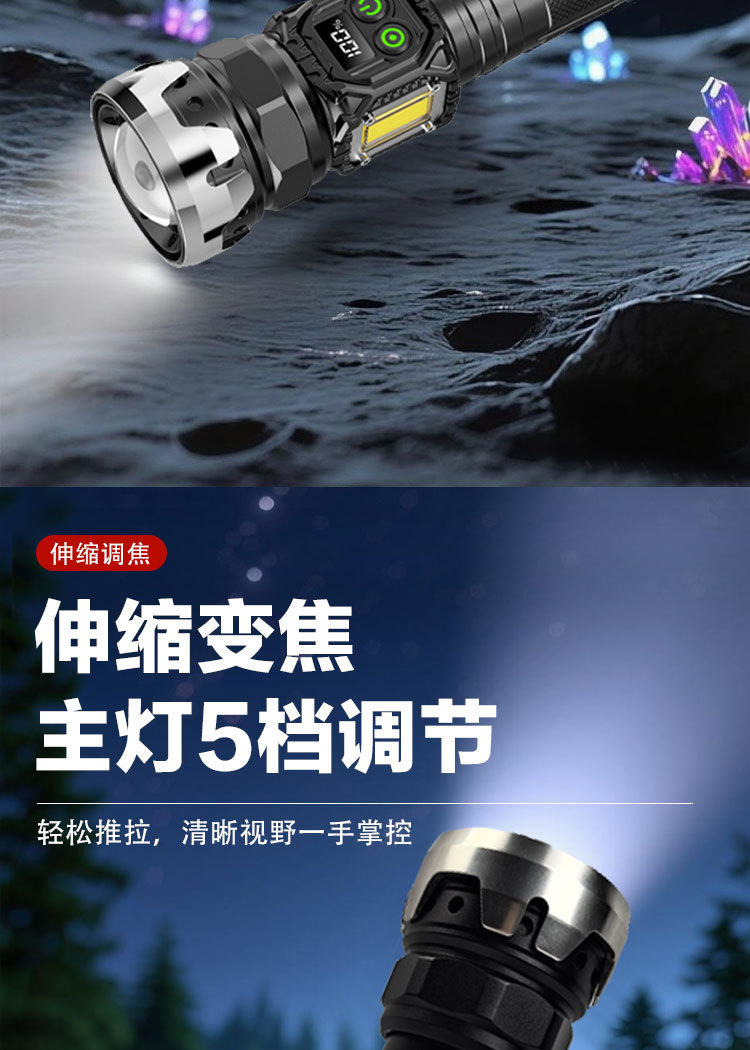 White laser LED flashlight, 750 lumens strong light charging, multi-functional outdoor long-range portable window-breaking lighting flashlight pic 4