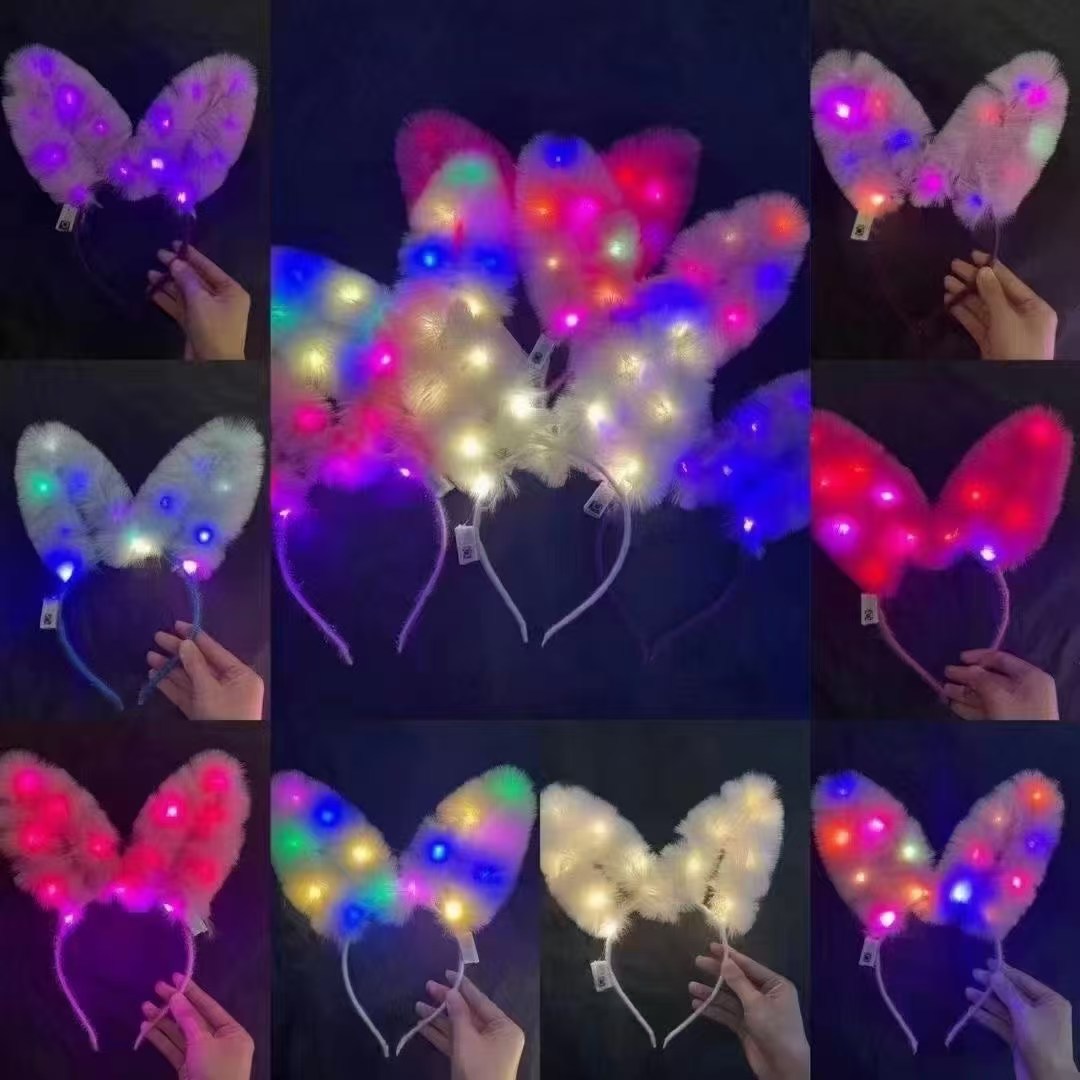 New 14-lamp Furry Rabbit Ear headband, plush rabbit ears · Sparkling Fairy headwear pic 1