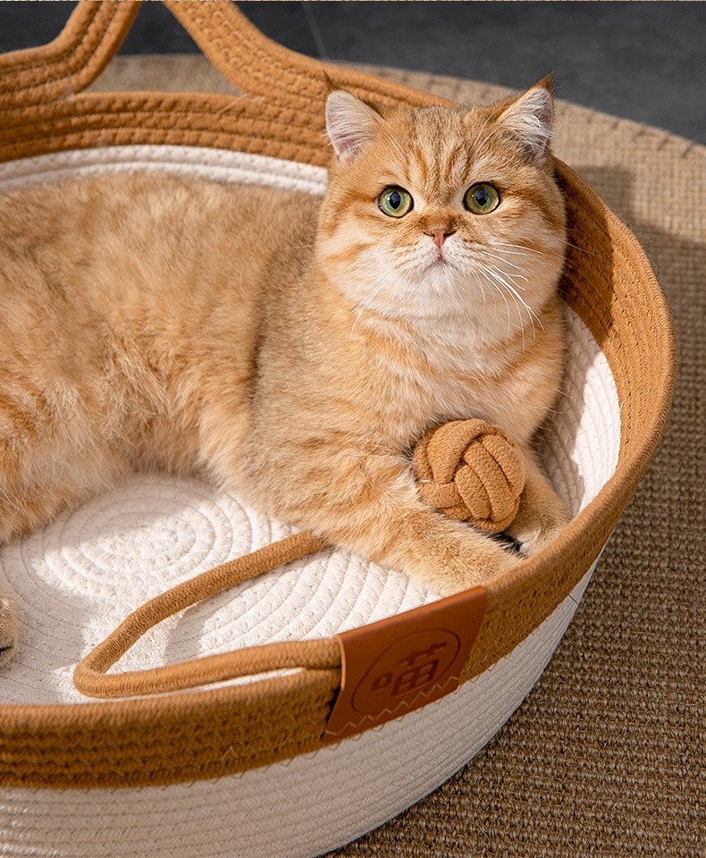 Coarse linen rattan woven cat bed, suitable for all seasons, summer cat bed, woven special bed for cats to sleep in, summer dog bed, pet pad pic 21