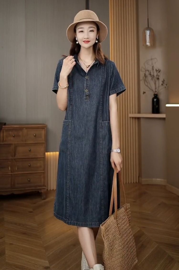 2024新款天丝牛仔连衣裙 夏季高端精致薄款大码女装 休闲妈妈裙子 时尚舒适女士裙装详情4