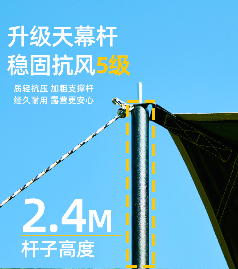 户外露营旅游野炊六角天幕帐篷加厚防晒防水黑胶天幕涂银层遮阳棚详情6