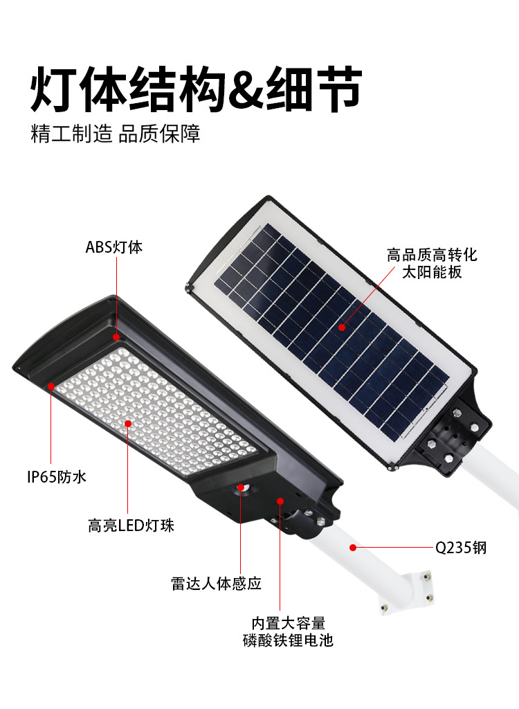 跨境太阳能灯 户外庭院灯新农村家用院子照明灯防水LED一体道路灯详情9