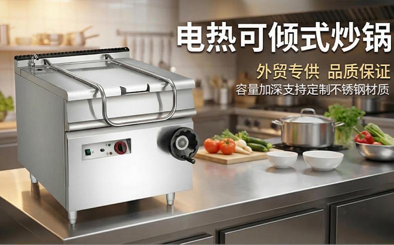 Commercial stainless steel electric tilting wok for export, with increased capacity, energy saving, effortless stir-frying, essential for cooking pic 2