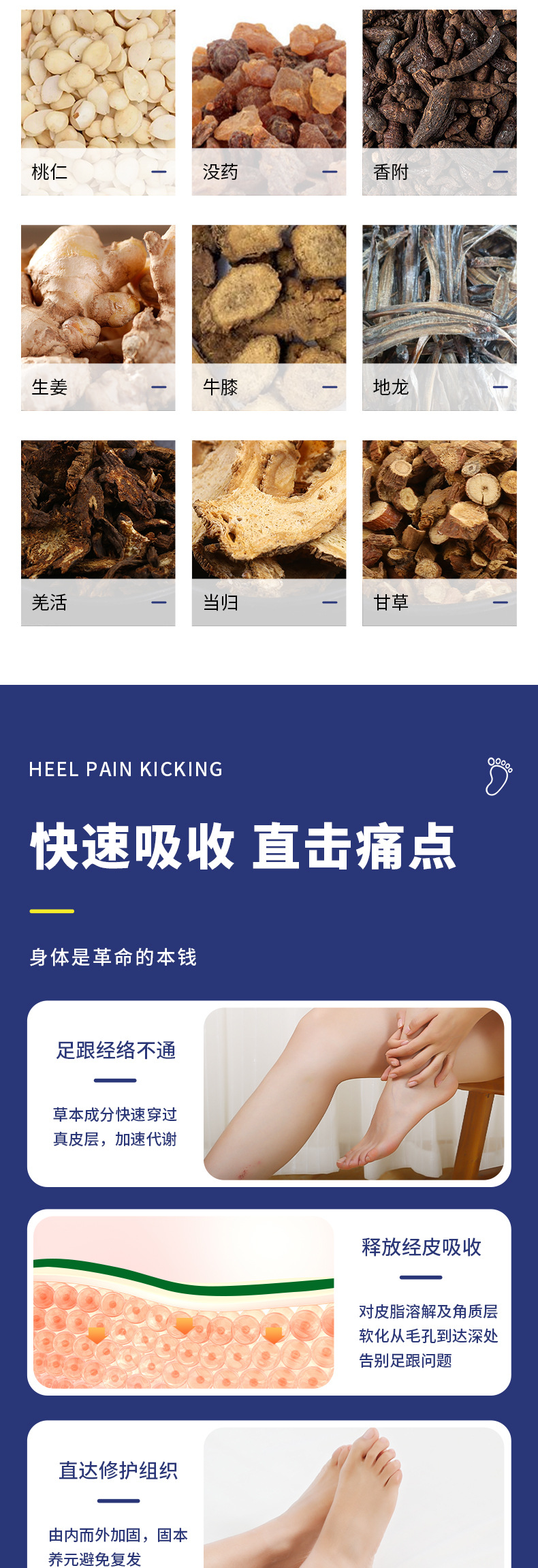 白云山花城艾草足跟痛贴足底足部护理膏药关节疼痛批发足跟痛贴详情4