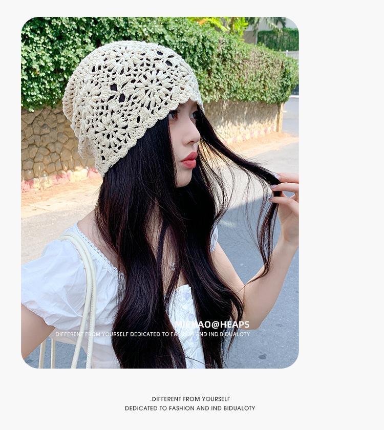 Japanese-style hand-woven headband hats for women, thin, hollowed-out woolen hats, retro and artistic knitted hats, Dui Dui hats pic 11