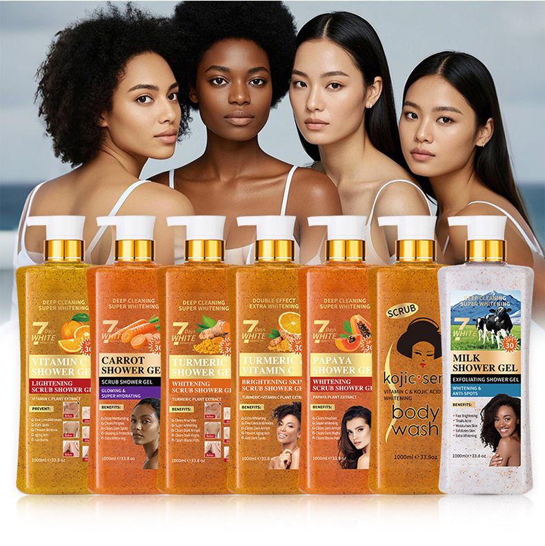 Foreign trade WWP Papaya Scrub Body Wash with Long-lasting Fragrance, Large Bottle Exfoliating Cross-border Turmeric Body Wash 1000ml pic 5