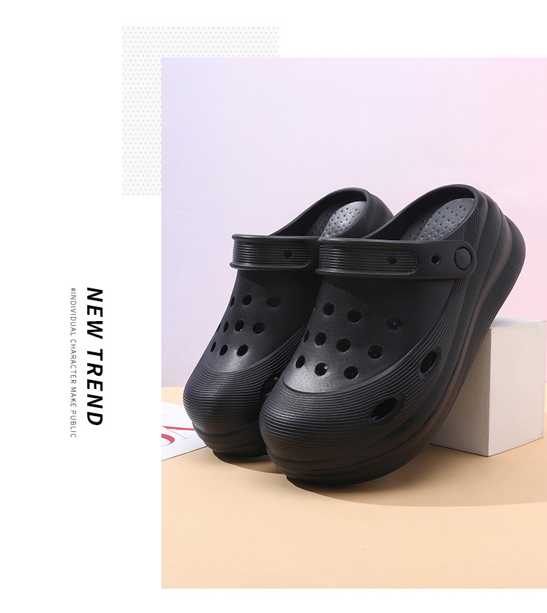 夏季高跟EVA洞洞鞋女 增高厚底户外沙滩凉拖鞋防滑防臭踩屎感拖鞋详情17