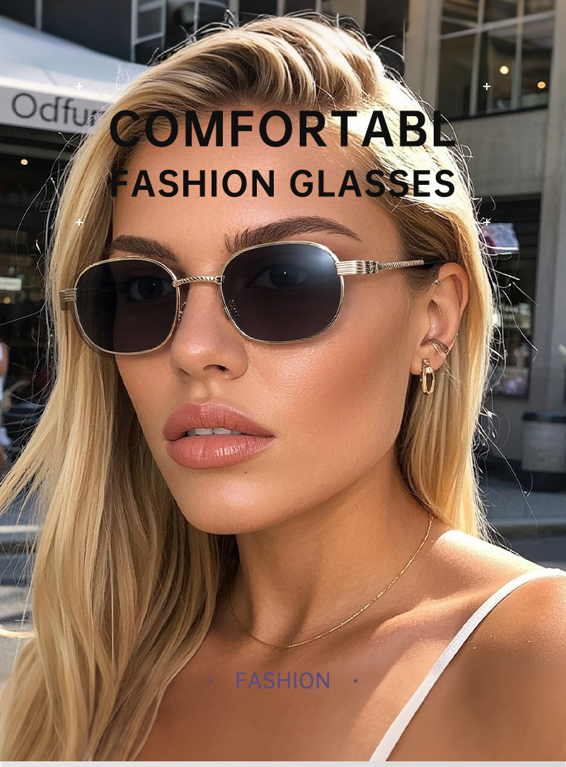 气质金属墨镜女新款复古方形高级感男太阳眼镜茶色显瘦圆脸太阳镜详情4