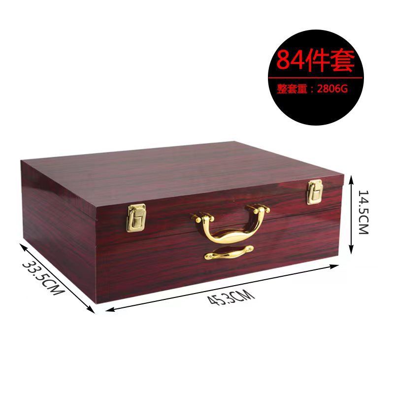 72-piece Western tableware set, 84-piece set, gold-plated Gong Yan stainless steel knife, fork and spoon gift box, wooden box pic 13