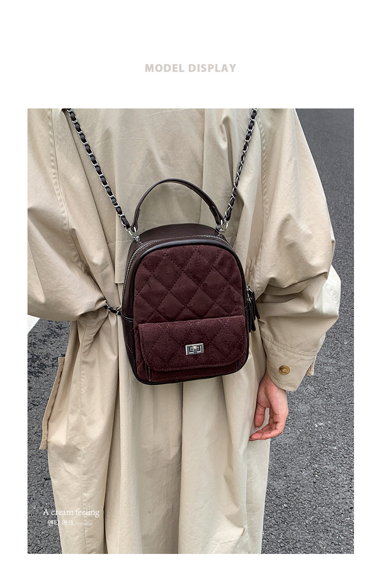 时尚小香风菱格链条女包新款绒面双肩包小众百搭手提包儒雅休闲包详情1