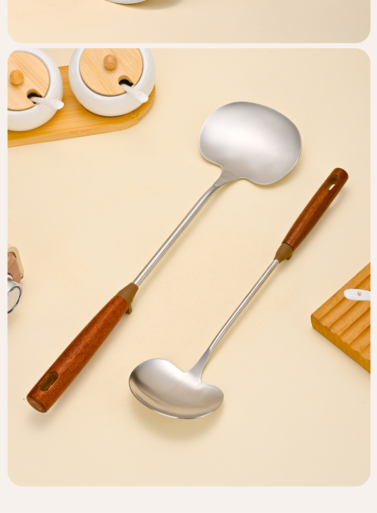 304 stainless steel mushroom spatula for household kitchen, wooden handle stir-frying spatula, sandalwood high-temperature resistant and anti-slip cooking pot spatula pic 17