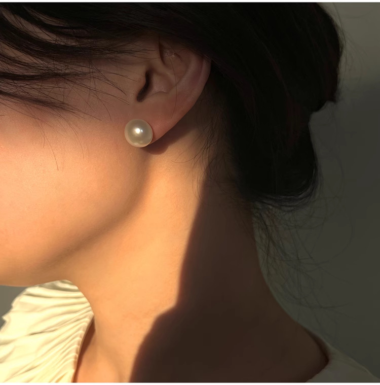 925纯银5A灯泡天然淡水馒头珍珠耳钉女韩国简约大气通勤耳饰E9596详情7
