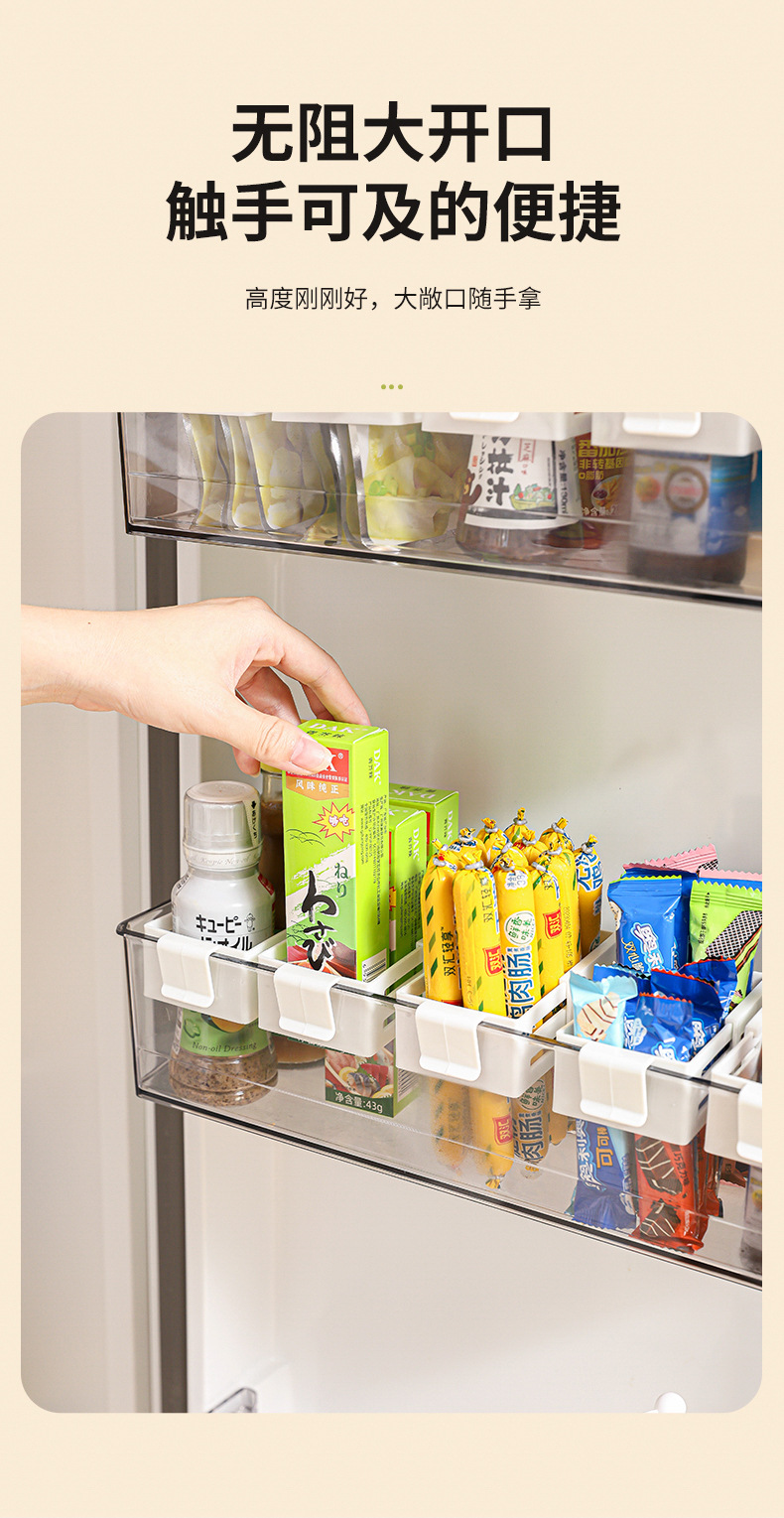 The refrigerator can be extended and the hanging box can be freely adjusted. It is a snap-on type refrigerator with a side door, sauce packets, small snacks, and a small hanging basket for organizing pic 10