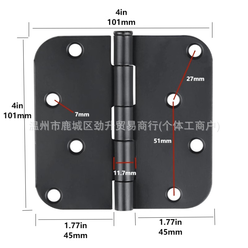 American-style rounded corner hinges, matte black plastic flat opening iron hinges, 3-inch, 3.5-inch, 4-inch large rounded corner civilian door and window hinges pic 2