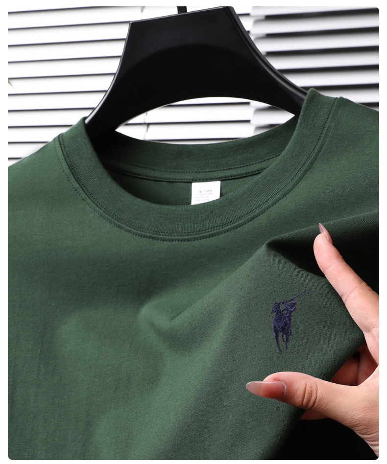 跨境纯棉绣花短袖男士t恤2025夏季新款休闲透气圆领半袖薄款体恤详情18