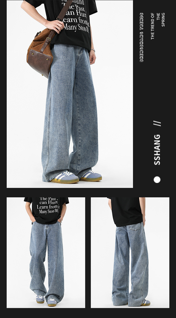 美式复古牛仔裤2025年春季新款男士宽松直筒阔腿裤时尚百搭休闲裤详情25