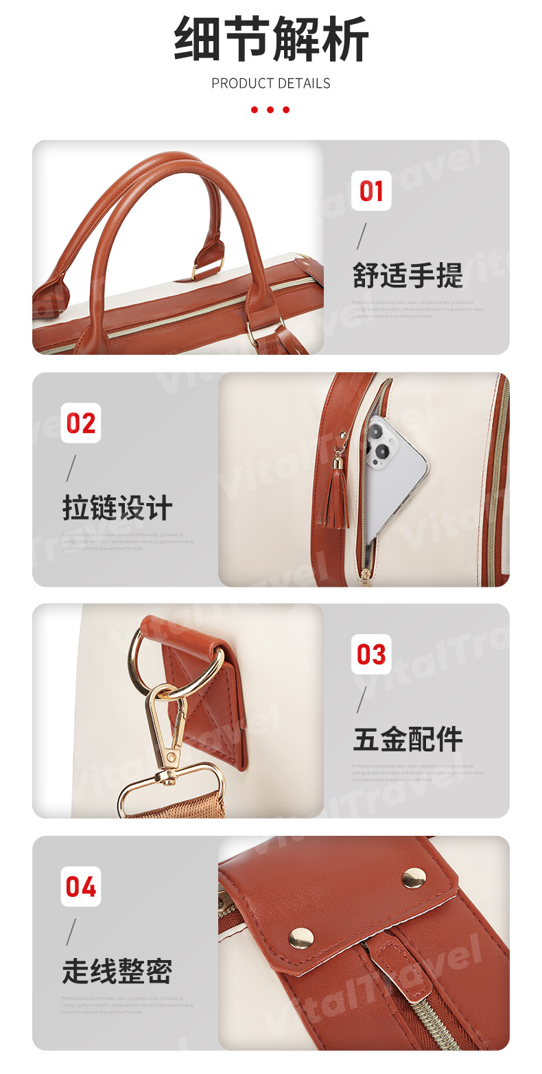 现货全黑色加厚PU面料可折叠旅行包随身服装行李袋可带上飞机便携详情11