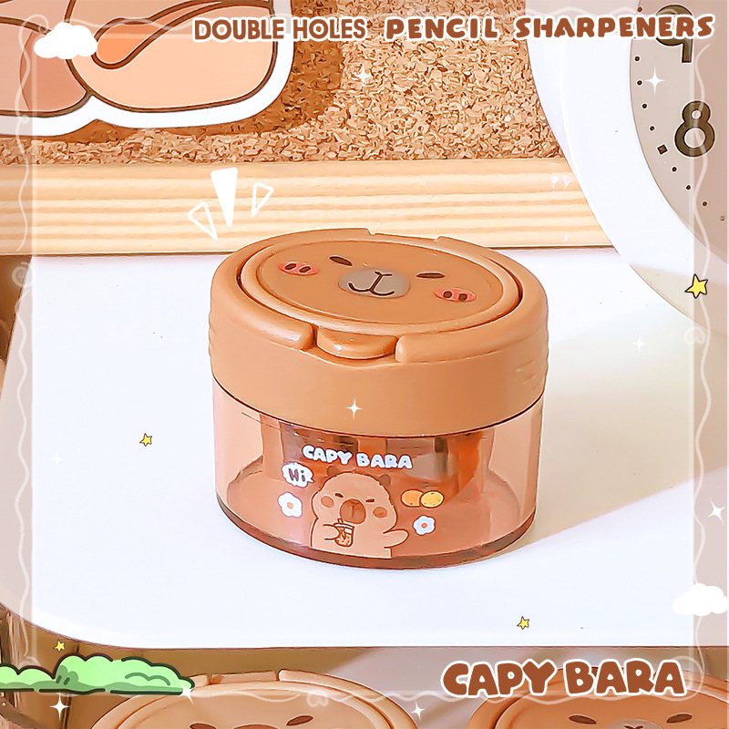 卡皮巴拉趣味翻盖双孔卷笔刀小学生卡通创意迷你削笔器转笔刀笔刨详情10