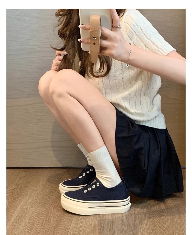 苏茵茵同款7cm厚底小白鞋帆布鞋女2025新款夏休闲鞋一脚蹬德训鞋详情12