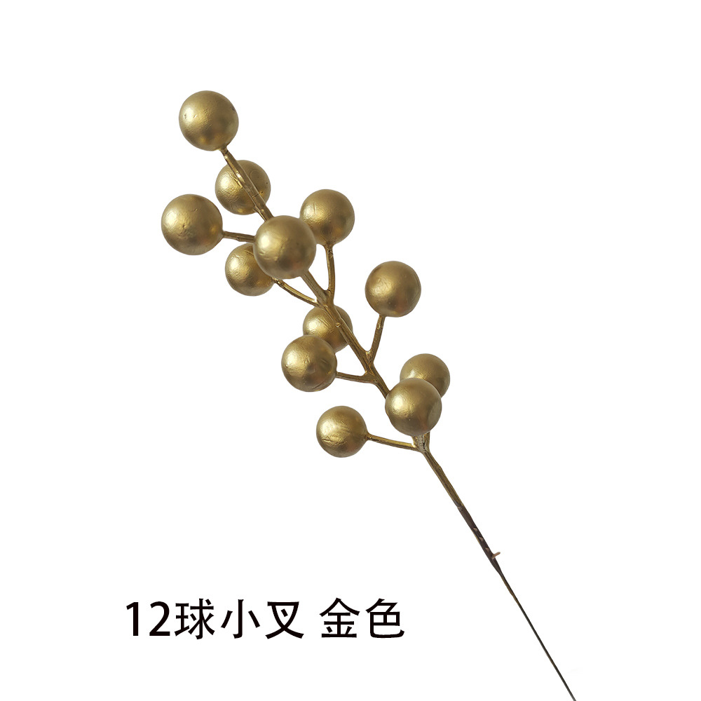 金色圣诞仿真浆果插枝撒雪松针年宵花装饰红果发财果福桶配件批发详情7