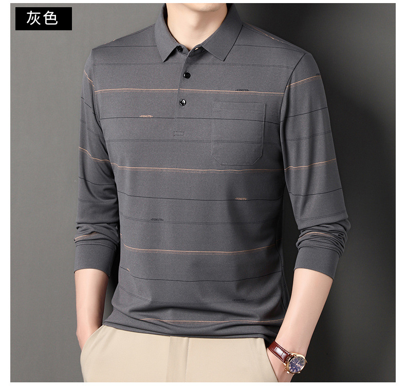 男士T恤长袖秋季中老年人冰丝爸爸装polo衫上衣服速干衬衫领代发详情22