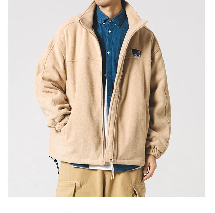 日系羊羔毛外套抓绒卫衣男款秋冬情侣立领摇粒绒学生外穿休闲夹克详情17