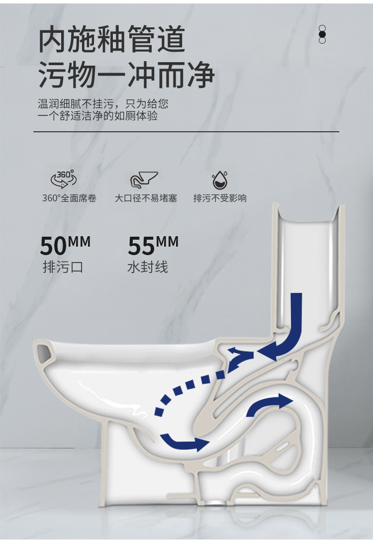 Large-diameter super vortex siphon integrated toilet, household bathroom, anti-odor, anti-splash, anti-freezing, silent water-saving ceramic toilet pic 8