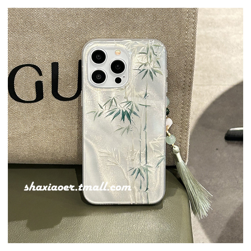 绿色羽纱竹子国潮系列适用苹果15手机壳15pro新款13详情3