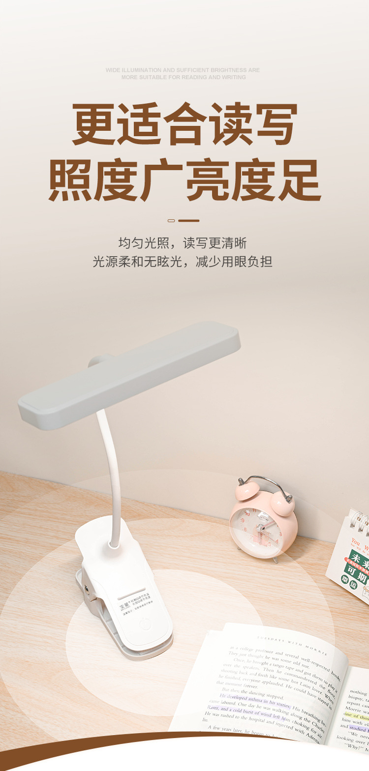 LED夹式小台灯学习专用宿舍学生儿童阅读充插两用卧室书桌床头灯详情7