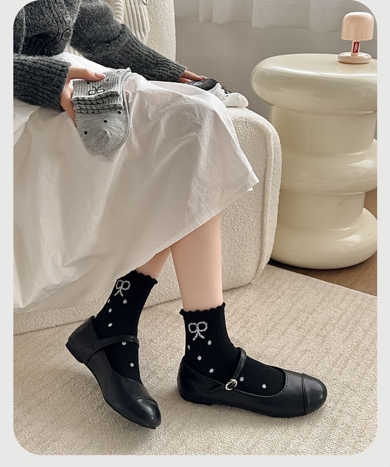 2024新款ins潮 波点花边蝴蝶结堆堆袜学生中筒袜日系网红中筒女袜详情18