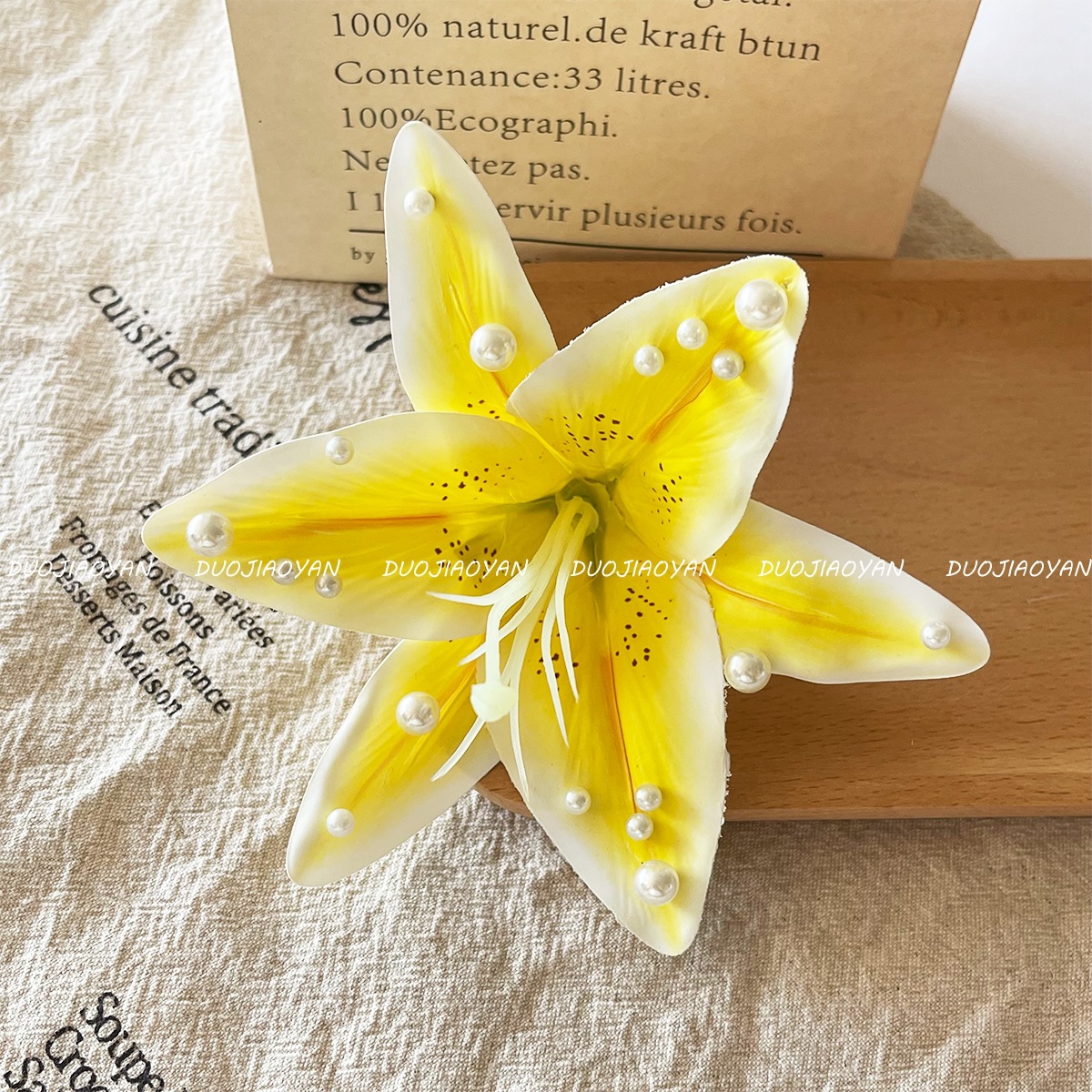 New cross-border lily pearl hairpin with a high-end atmosphere, beaded hair accessory, Hawaiian vacation style duckbill hairpin for women pic 15