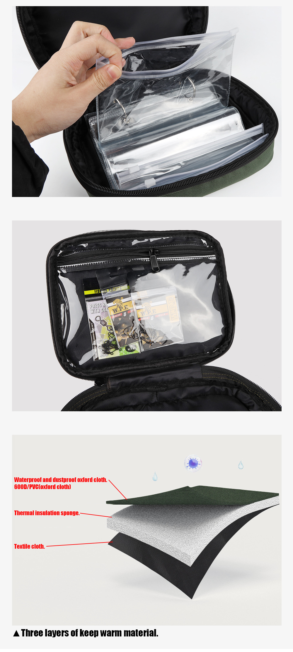 W.P.E 钓鱼包双层独立收纳600D/PVC多功能防水耐磨鱼饵渔轮工具包详情5