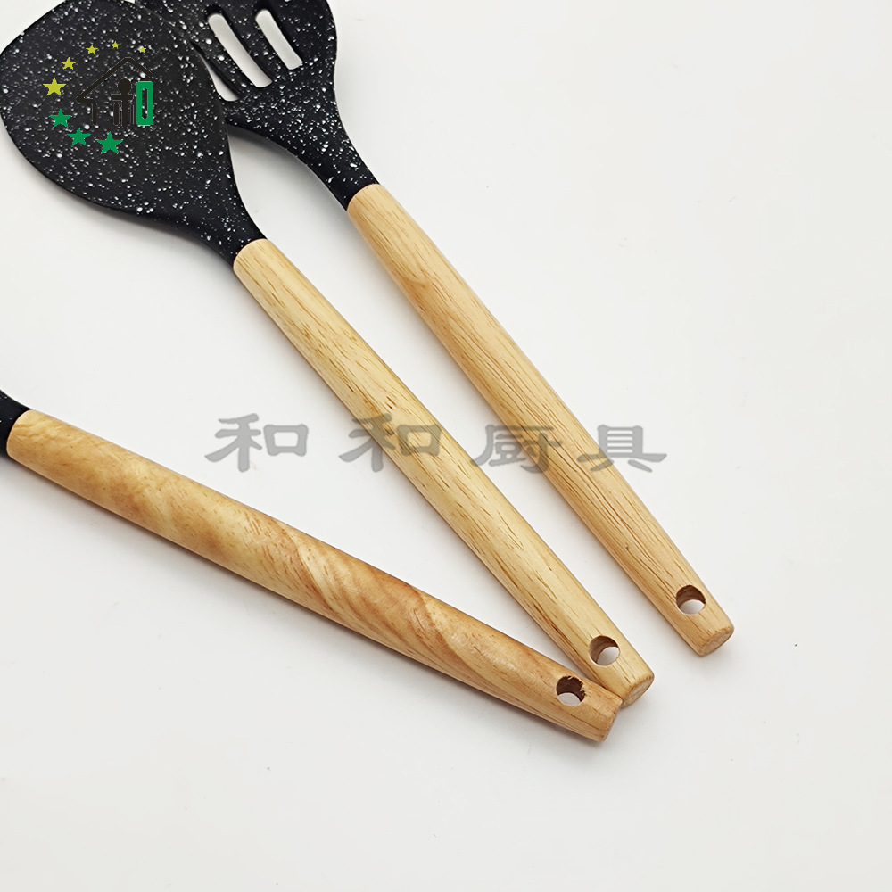 散点硅胶锅铲厨具厨房不粘锅木柄铲子汤勺耐高温炒菜烹饪漏铲套装详情10