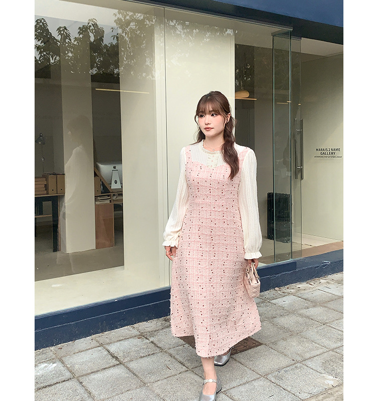 法式假两件小香风千金连衣裙春季胖mm大码女装高腰显瘦裙子65122详情16