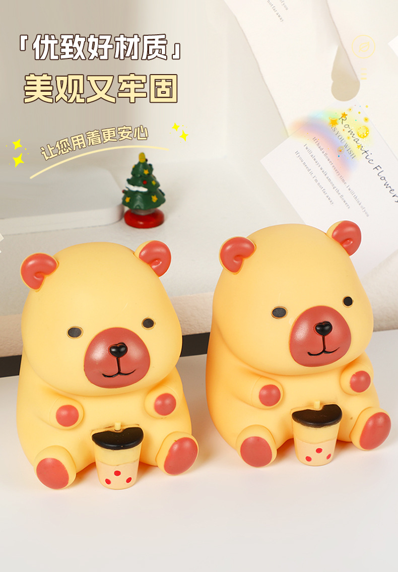 Creative new Kapi Bara night light, cute milk tea bear capybara figurine, bedside ambient light, glowing toy pic 3
